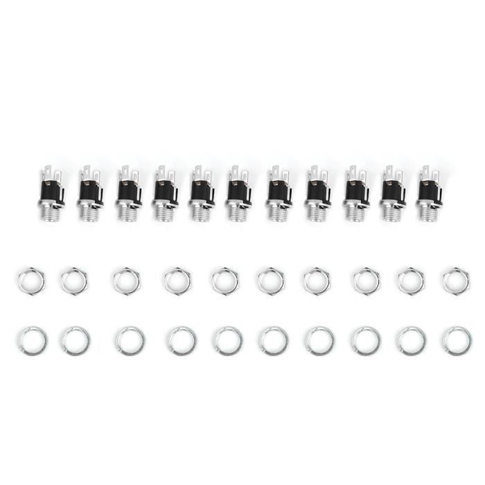 10 Connecteurs DC-025M Avec écrous - Prise Jack Femelle 5.5x2.1mm / 5.5x2.5mm Pour Alimentation