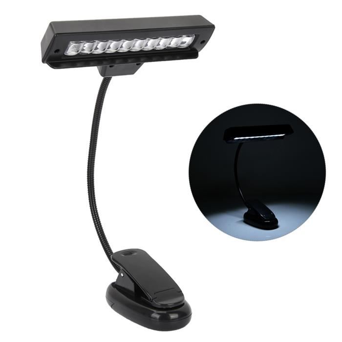 Lampe De Pupitre LED à Pince Réglable - 9 LED, Alimentation 3xAA - Pour Piano, Orchestre, Bureau Et Lecture