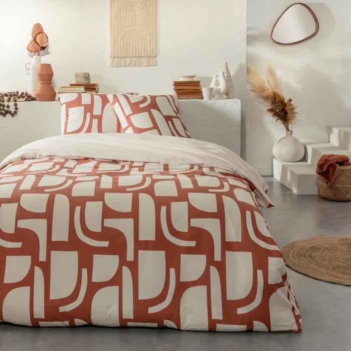 Parure de lit 2 personnes géométrique bicolore 260x240cm
