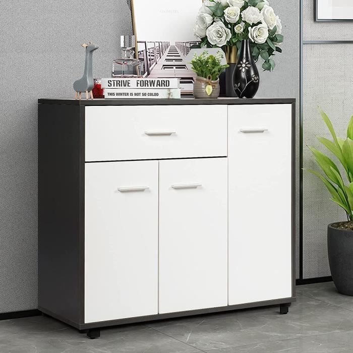 GIANTEX Buffet de Cuisine- 1 Tiroir+ 2 Placards à 3 Portes- 2 Étagères Réglables- Commode Meuble de Rangement- Blanc Scandinave