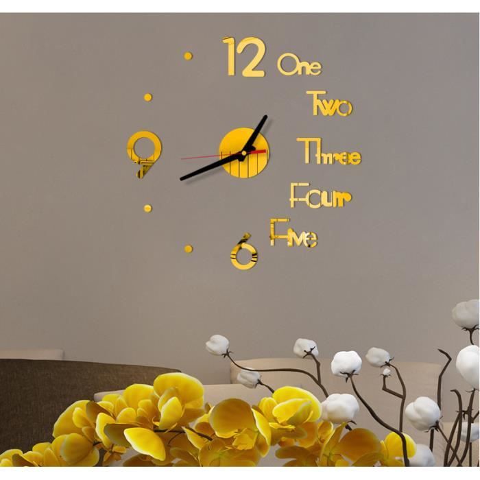 Horloge murale moderne sans cadre, miroir 3D autocollant, décoration de