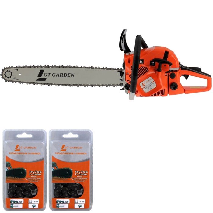 GT GARDEN - Tronçonneuse thermique 62 cm3 3.5 CV guide