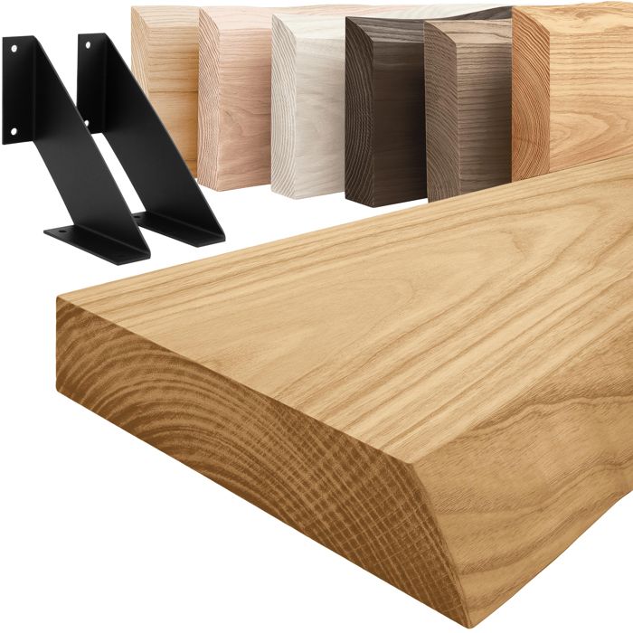 LAMO Manufaktur Étagère murale avec supports en V noirs Étagère 70 cm largeur Couleur: rustique Bord: naturel LAMO Manufaktur Étagère murale avec supports en V noirs Étagère 70 cm largeur Couleur: rustique Bord: naturel