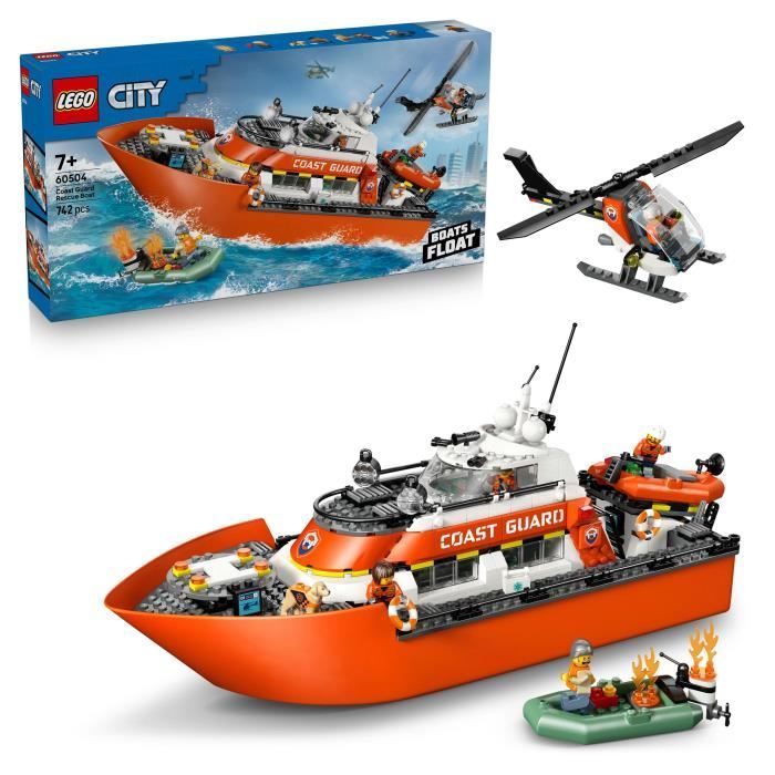 LEGO City 60504 Le Bateau de Sauvetage et l’Hélicoptère des Garde-Côtes - Jouet dès 7 ans