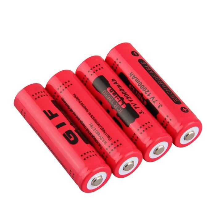 4pcs rouge 18650 3.7V 12000mAh batterie rechargeable Li-ion pour lampe torche LED