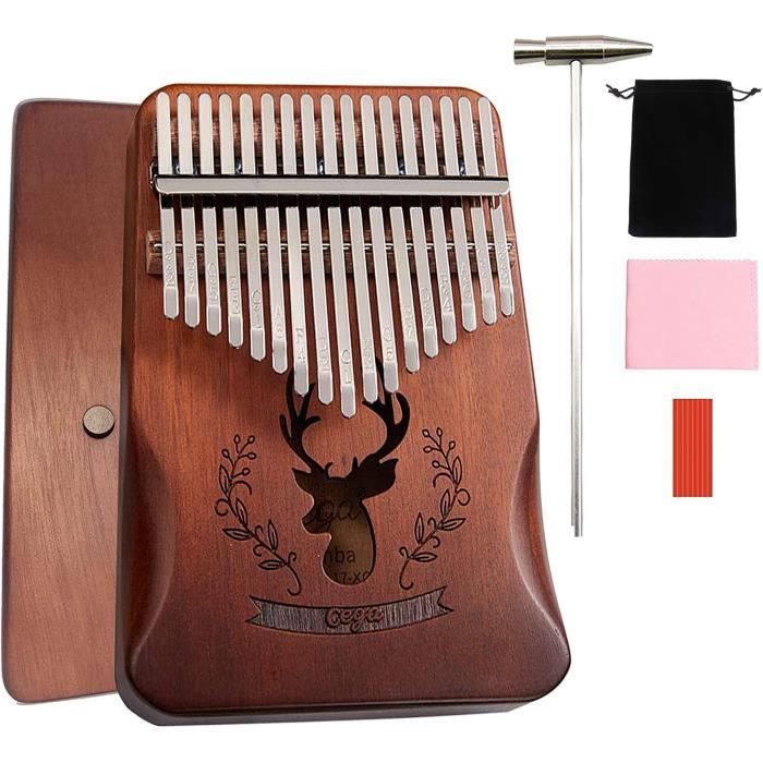Kalimba 17 Clés Navigatee Bois Acajou Bleu - Pouce Piano Avec Sac, Accordeur Et Manuel