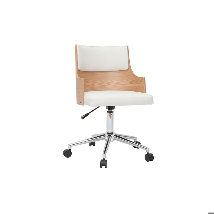 Miliboo - Chaise de bureau à roulettes design blanc bois clair et acier chromé MAYOL