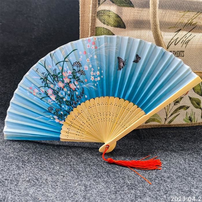 Éventail Princesse Chinoise - Bois Marron Et Tissu Jaune - Neuf Avec étiquettes - Décoratif