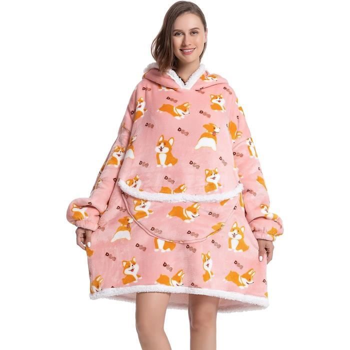 Sweat à Capuche Couverture Plaid Sherpa Surdimensionné - Pull Chaud Avec Manches Et Poche Pour Toute La Famille