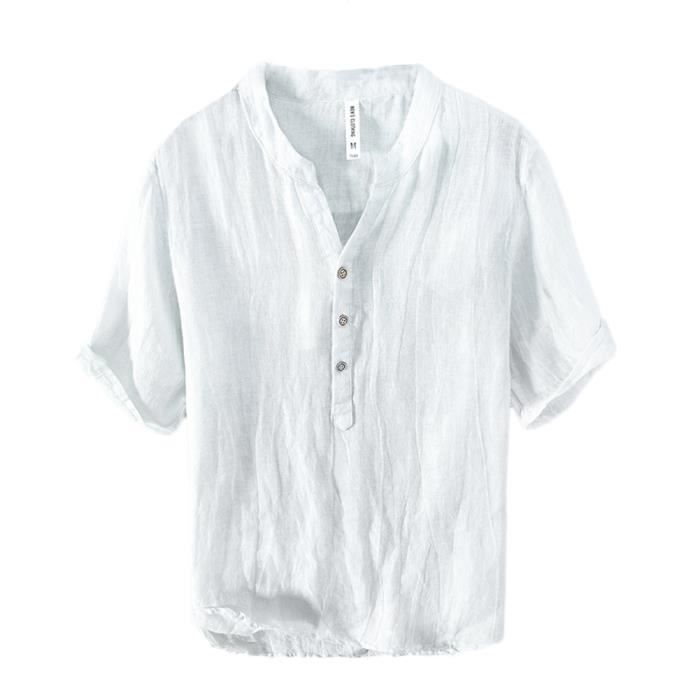 Chemise Manches Courtes Confort Chemise Homme En Lin Et Coton