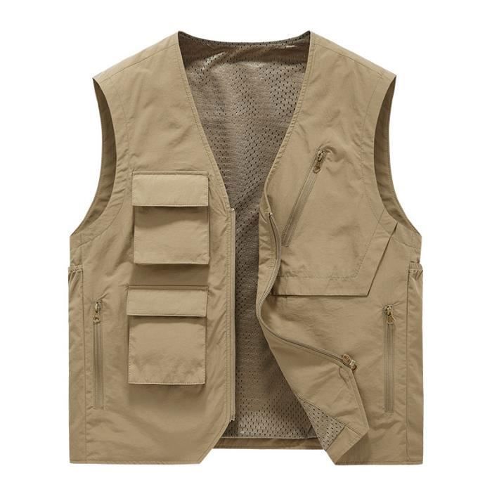 Oralidera Gilet De Pêche Léger Homme - Veste Sans Manches Multipoches Séchage Rapide Pour Camping, Randonnée, Photographie