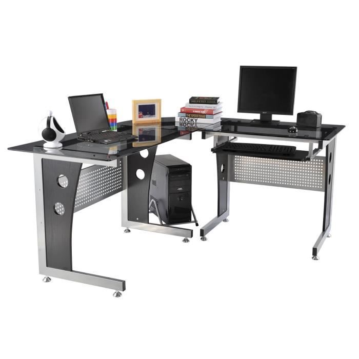 Bureau Verre Trempe Noir Achat Vente Pas Cher