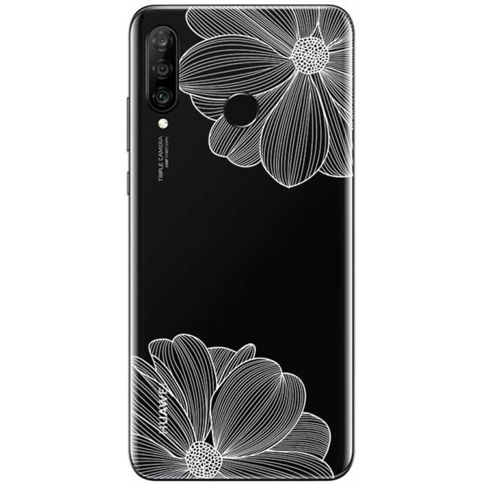 Coque Huawei P30 Lite Souple Gel résistant Fleurs blanches - vue 2