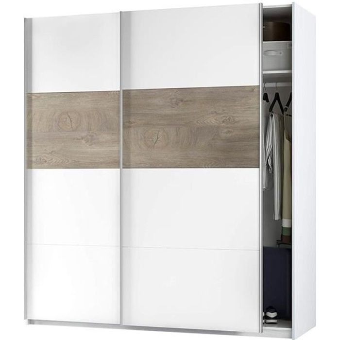 Armoire avec 2 portes coulissantes coloris Alaska chêne à nœuds - blanc artic - Hauteur 200 x Longueur 180 x Profondeur 60 cm