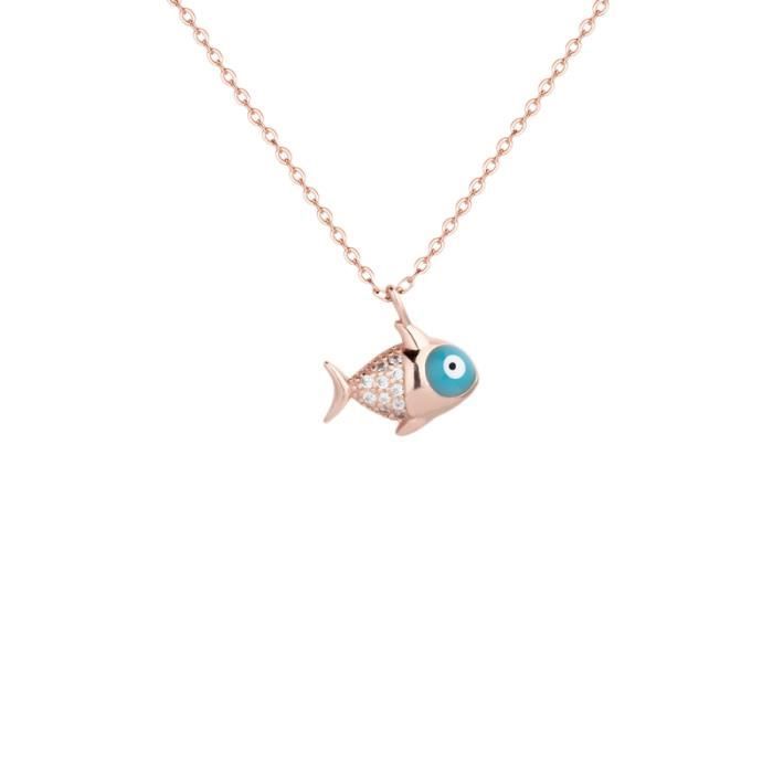 Chaîne Pendentif Poisson Rouge Et Vert - Argent Massif - Vintage
