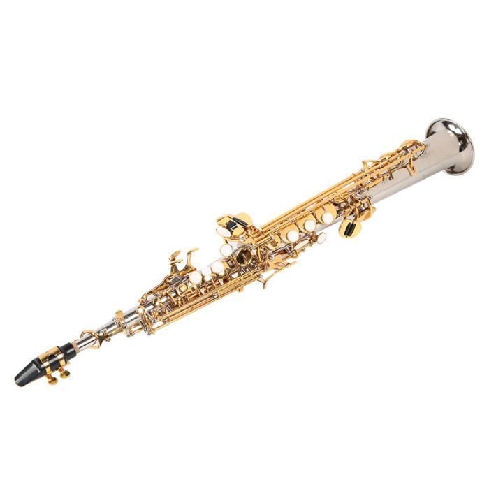 Pwshymi Saxophone soprano Saxophone Droit Soprano en Laiton Tube Plaqué Argent Saxo Or Clé avec Sac de instruments saxophone