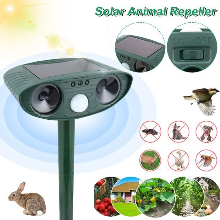 Répulseur animaux solaire ultrasons répulsif-Chaser animaux-Souris, renards, écureuils dissuasif-Avec Lumière LED Puissante