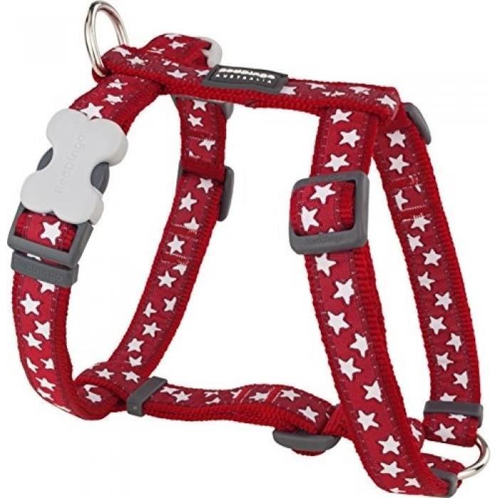 red dingo harnais réglable pour chien rouge etoiles blanc 30-42 cm 12 mm