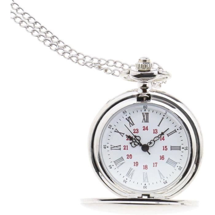Montre De Poche Classique En Argent - Chiffres Romains, Mouvement Quartz, Chaîne De 40 Cm