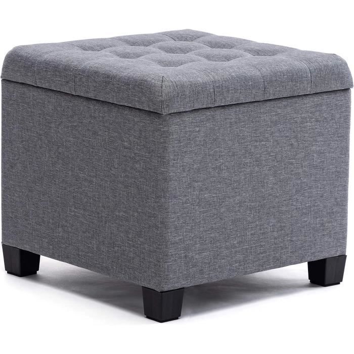 HNNHome Ottoman Rond En Lin Jaune Avec Coffre De Rangement 45 Cm - Pouf Tabouret Multifonction