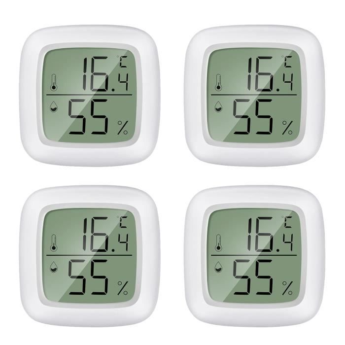 PAIRIER - 4 Mini Thermomètres Hygromètres Intérieur - LCD - Pour Chambre, Bureau, Cave - Précision Fiable - 9