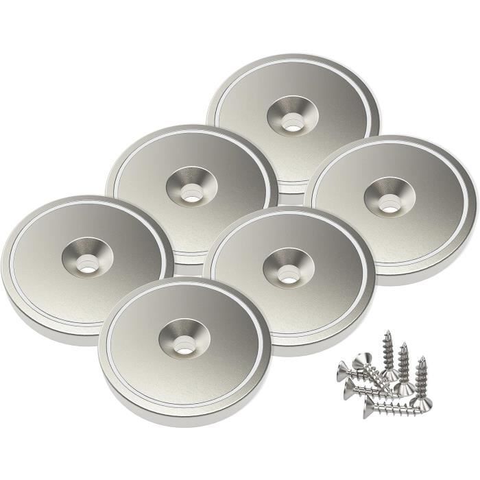 12 Aimants En Néodyme Puissants - Force 10 Kg - 20 X 7 Mm Avec Trou Et Capsule - Neuf