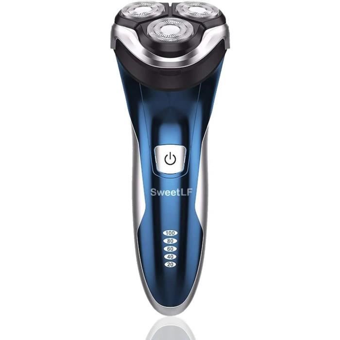 SweetLF Rasoir Electrique Homme Rechargeable Tondeuse Barbe IPX7 Etanche Technologie Wet&Dry Avec 3D Têtes Rotatives et Ecran LCD, B