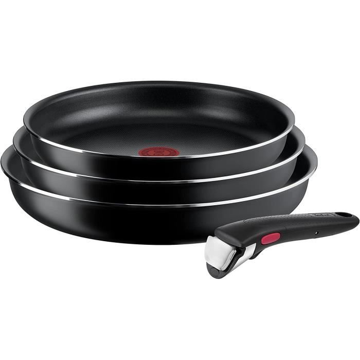 Tefal Ingenio Easy On Lot de 3 poeles + manche amovible 3 poeles 22/24/26 cm, manche amovible, poeles antiadhesives, revetem