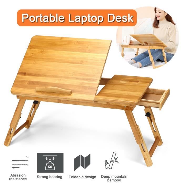 Relaxdays Table d'Ordinateur Portable pour Lit Hauteur Réglable, Plateau en  Bambou avec Tiroir, 30x69x35cm, Nature