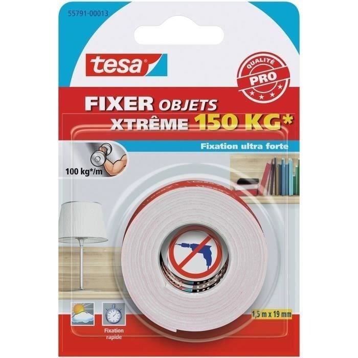 TESA Fixer objets extrême 150 kg Adhésif fixation ultra forte - 1,5 m x 19 mm