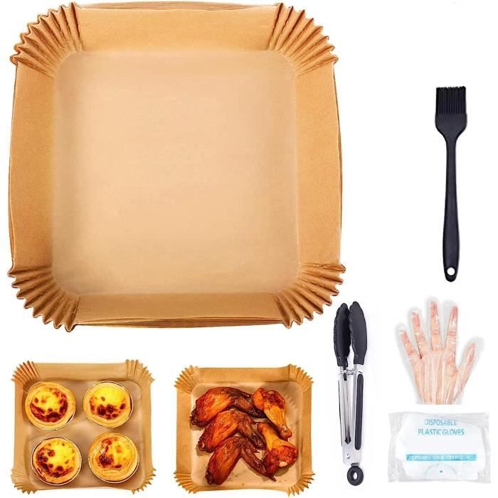 AKlamater Lot de 120 feuilles de papier sulfurisé pour friteuse à air comprimé - 21,6 cm - Anti-adhésif - Perforé - Carré - Papier de cuisson pour four à air, friteuse à