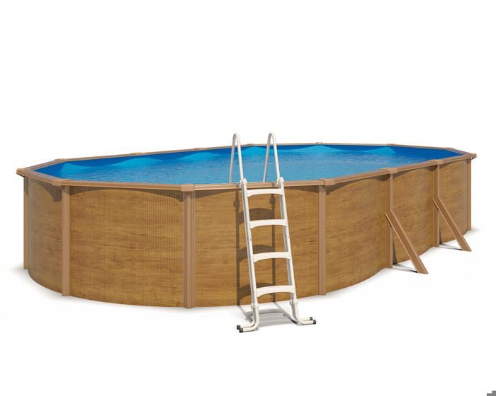 Piscine hors sol acier ovale - TRIGANO - CANYON - 7,60 x 4,55 m - aspect bois