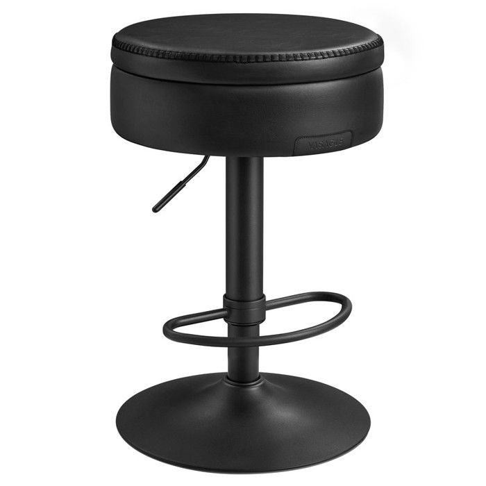 Tabouret de Bar Pivotant à 360° - VASAGLE - Noir d’Encre - Hauteur Réglable - Rangement