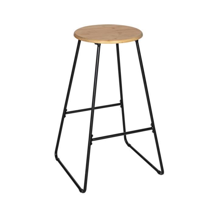 wenko tabouret de bar loft | style industriel | cadre acier et assise bambou | salon, cuisine | 42 x 70 cm | marron, noir