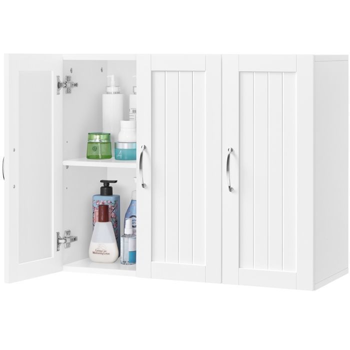 Armoire Murale 3 Portes Scandinave avec Étagères Réglables Rangement pour Salle de Bain Entrée Salon Cuisine Blanc YAHEETECH