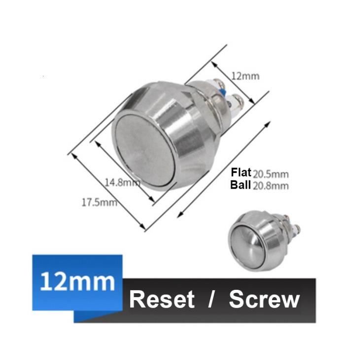 Interrupteur Bouton-poussoir à Verrouillage étanche IP66 - Lot De 2, 12mm, Pour Klaxon, Sonnette, 3-220V
