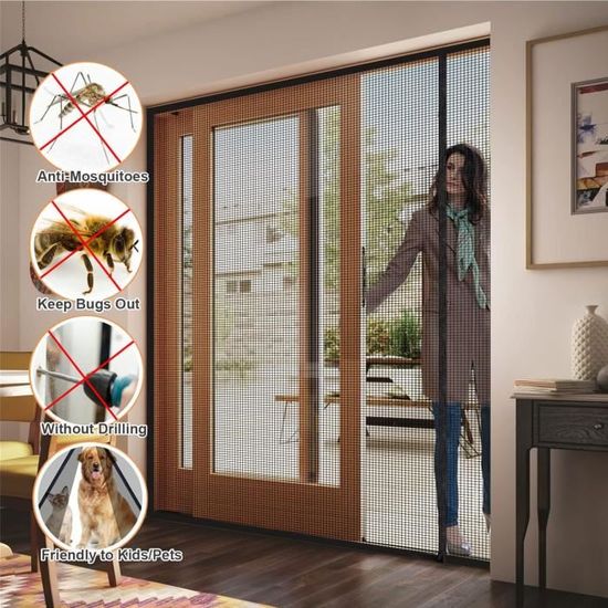 MagnéTique Moustiquaire Porte 140x270cm Noir Sans Percer Moustiquaire Porte AimantéE Animaux AcceptéS Pour Couloirs, Portes