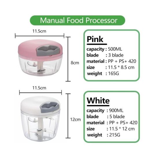 Hachoir Manuel 900 Ml – 5 Lames Inox – Cordon De Tirage – Pour Légumes, Viandes, Noix – Nettoyage Facile - 8