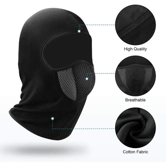 Cagoule Moto Polaire - 2 Pièces - Lycra Léger Multifonction - Protection UV, Anti-vent - Pour Hommes Et Femmes (Noir)