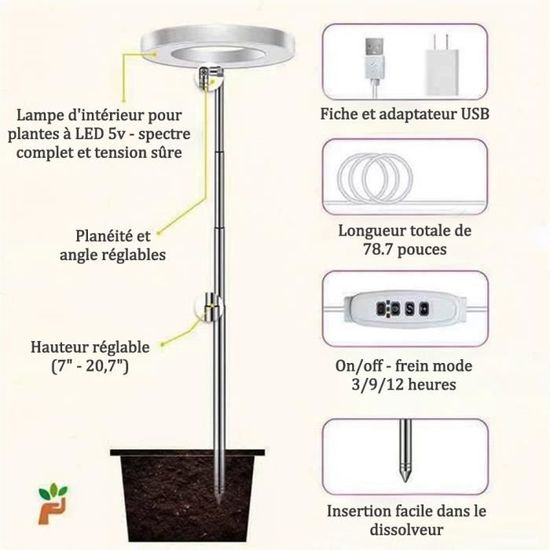 Lampe Horticole Apritsce LED Plein Spectre - Avec Trépied & Minuterie | 3 Modes, 9 Niveaux - Pour Plantes D'Intérieur