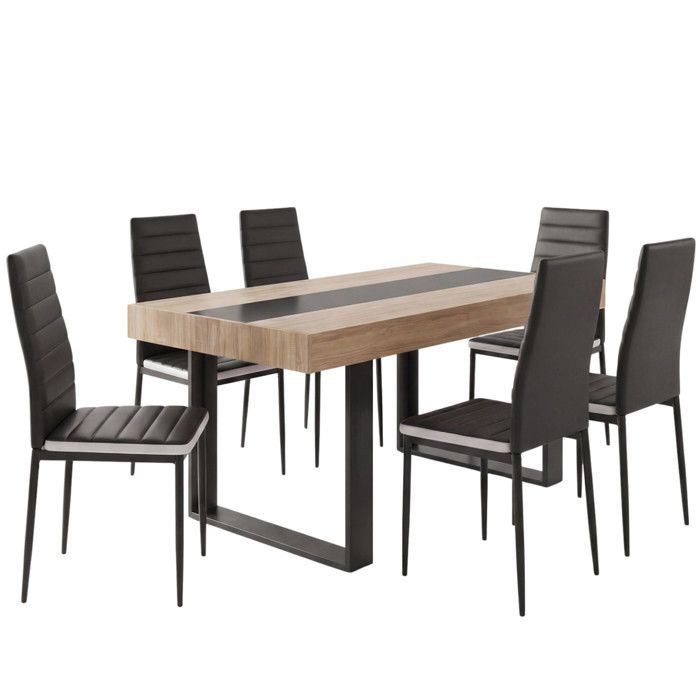Ensemble table et 6 chaises pieds dorés blanc ou noir Osly - Decome Store Ensemble table et 6 chaises pieds dorés blanc ou noir Osly - Decome Store