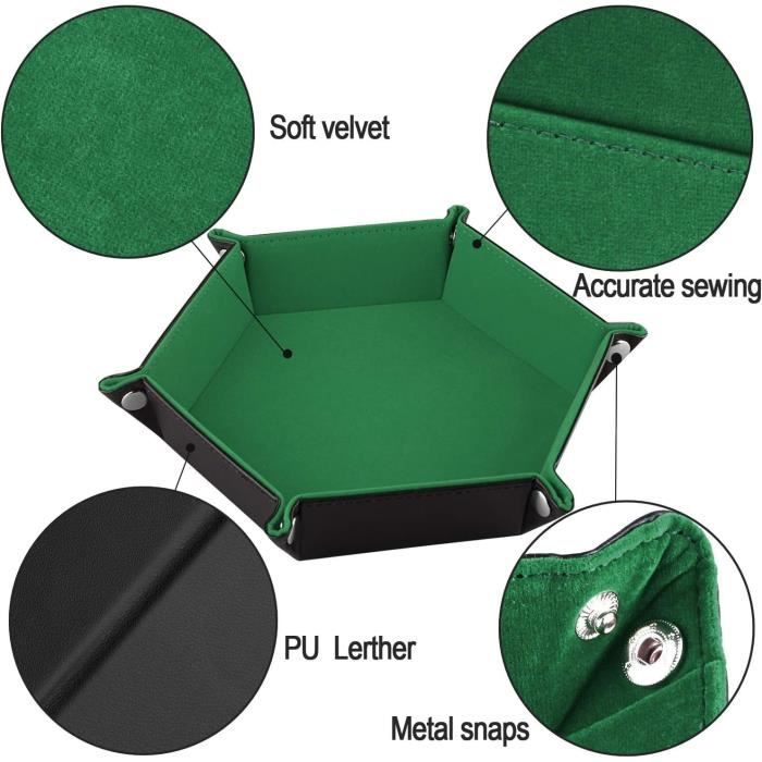 Plateau à Dés Hexagonal Pliable – Similicuir Et Velours – Diamètre 20,5 Cm – Transportable – Pour Jeux De Société