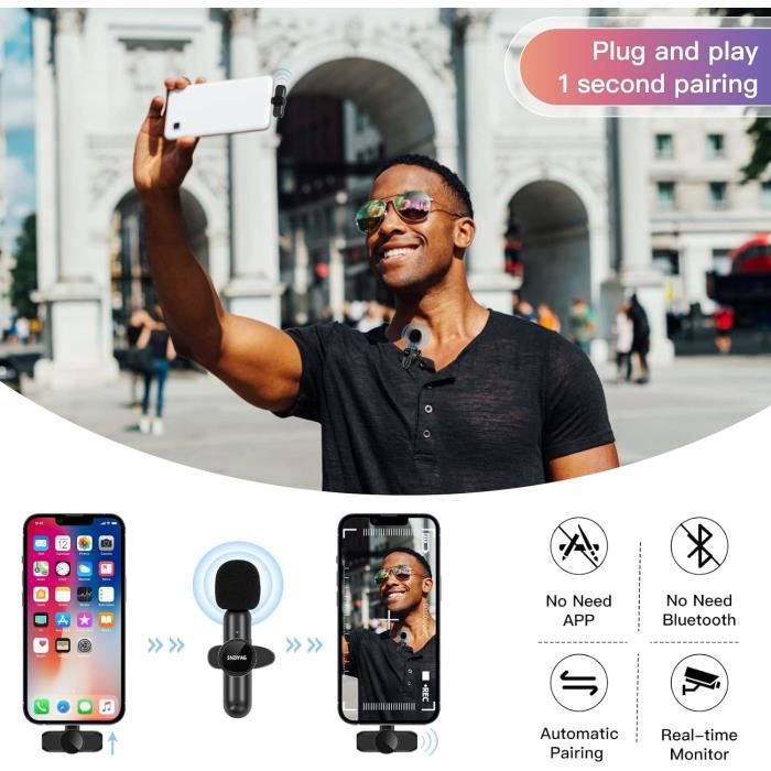 Micro Cravate sans Fil pour iPhone/iPad/iOS,Plug & Play, 2PCS Mini Micro  Sans Fil avec Suppression du Bruit/Muet,Wireless Lavalier Microphone pour  , TikTok, Vlog,Facebook,Interview (2 en 1/iOS) : :  Instruments de musique et