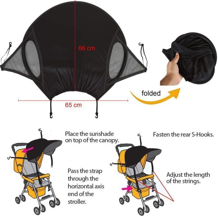 Kyowoll Pare-soleil pour Poussette Bébé Universelle - Auvent Assurant une  Protection UV UPF50 +,Se fixe facilement à la capote de toutes les