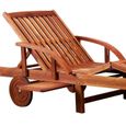 Chaise longue Tami Sun en bois d'acacia Transat pliable avec coussin crème roues dossier repose pieds réglable-2