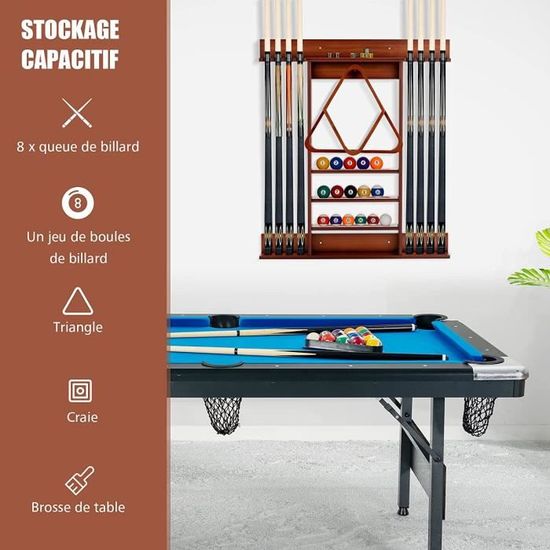 Support Mural Billard 6 Queues Avec Clip EVA - Porte Bâtons De Piscine Pour Salle De Jeux