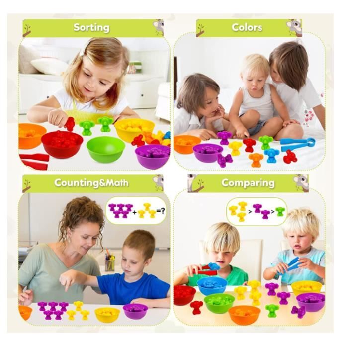 SAMISO Jeux Montessori 2 3 4 5 Ans,48 pièces Jouet pour Comptage et Tri avec Bol et Pince à Épiler Assortis,Dinosaure Compter Les Jouets mathématiques,Jeu Montessori