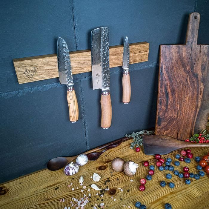 Porte-couteaux magnétique en bois fait main localement - aimants puissants  - collage vis - barre magnétique pour cuisine sans pe - Cdiscount Maison