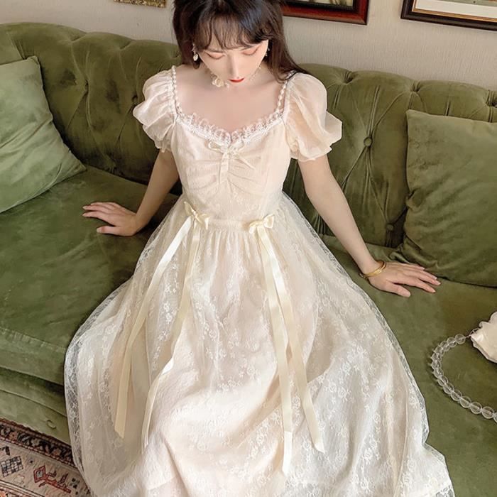 Robe de princesse longue et elegante pour femmes Robe Vintage Sexy Imprime Floral Blanc Cdiscount Pret a Porter