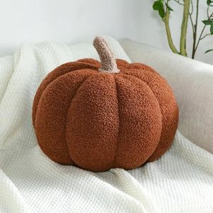 Coussin en velours avec motif citrouille 45 x 45 cm beige et orange CURBITA
